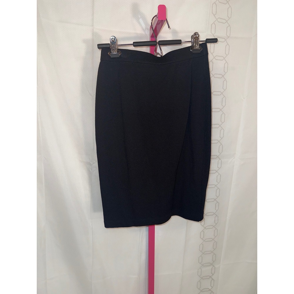 St. John Caviar Black Knit Pencil Skirt Wool Rayon Santana Size 2 - Picture 3 of 9